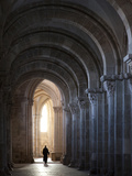Interior North Nave Aisle with Priest Walking Away  Vezelay Abbey  UNESCO World Heritage Site  Veze
