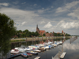 Boat Harbour on the Elbe River Below Walls of Historical Town of Tangermunde  Saxony-Anhalt  German
