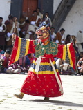 Buddhist Monks Performing Masked Dance During the Gangtey Tsechu at Gangte Goemba  Gangte  Phobjikh