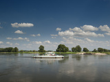 Car and Passenger Ferry Crossing Elbe River  Rogatz  Saxony-Anhalt  Germany  Europe