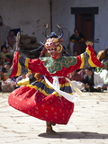 Buddhist Monks Performing Masked Dance During the Gangtey Tsechu at Gangte Goemba  Gangte  Phobjikh