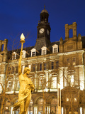 Statue of Morn and Old Post Office in City Square at Dusk  Leeds  West Yorkshire  Yorkshire  Englan