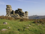 A Rock Outcrop on Hound Tor with Haytor Rocks on the Skyline  Dartmoor National Park  Devon  Englan