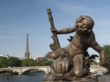 Statue on the Alexandre Iii Bridge  River Seine and the Eiffel Tower  Paris  France  Europe