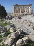 Tourists at the Parthenon on the Acropolis  UNESCO World Heritage Site  Athens  Greece  Europe
