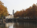 The Dom Tower and Canal Waterway on a Sunny Autumn Day  Utrecht  Utrecht Province  Netherlands  Eur
