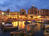 Evening across Spinola Bay with Restaurants  St Julian`S  Malta  Mediterranean  Europe