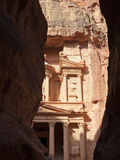 The Facade of the Treasury (Al Khazneh) Carved into the Red Rock  Seen from the Siq  Petra  UNESCO 