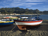 Fishing Boats on Beach  Giardini Naxos  Sicily  Italy  Mediterranean  Europe