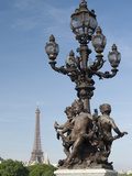 Lamp on the Alexandre Iii Bridge and the Eiffel Tower  Paris  France  Europe