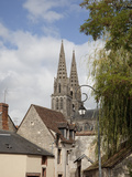 Cathedral Spires Seen over Old Houses  Sees  Lower Normandy  France  Europe