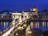 Chain Bridge and St Stephen's Basilica at Dusk  UNESCO World Heritage Site  Budapest  Hungary  Eur