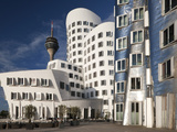 Neuer Zollhof Office Buildings with Rheinturm in Background  Medienhafen  Dusseldorf  Germany  Euro