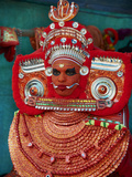Man in Costume Representing a God at the Teyyam Ceremony  Near Kannur  Kerala  India  Asia