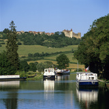 View Along the Burgundy Canal to the Chateau  Chateauneuf  Burgundy  France  Europe
