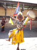 Buddhist Monk in Dance Costume Ready to Take Part in a Performance at the Tamshing Phala Choepa Tse