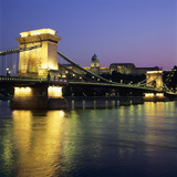Royal Palace (Budavari Palota) (Buda Castle) and Chain Bridge at Dusk  UNESCO World Heritage Site  