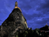 Night View of Floodlit Saint Michel D'Aiguilhe Chapel  Situated on the Top of Volcanic Rock  Le Puy
