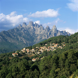 View over Village and Bavella Mountains  Zonza  South Corsica  Corsica  France  Europe
