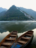 Two Boats on Jintang Lake Beside Great Wall of China  UNESCO World Heritage Site  Huanghuacheng (Ye