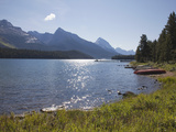 Morning Light on Maligne Lake with Canoes on Shoreline  Jasper National Park  UNESCO World Heritage