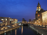 Royal Liver Building at Dusk  Pier Head  UNESCO World Heritage Site  Liverpool  Merseyside  England