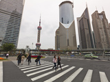 Pedestrian Crossing in Pudong  the Financial and Business Centre Oriental Pearl Tower in Centre  S
