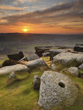 Sunset over Millstones  Froggatt and Curbar Edge  Peak District National Park  Derbyshire  England 