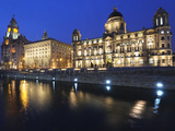 The Three Graces at Dusk  Cunard Building  Port of Liverpool Building  UNESCO World Heritage Site  