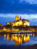 Castle of Meissen at Night Above the River Elbe  Saxony  Germany  Europe