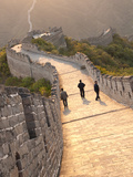 Three Men Walking on Great Wall of China  UNESCO World Heritage Site  Huanghua Cheng (Yellow Flower