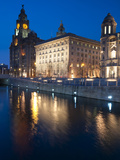 Royal Liver Building at Dusk  Pier Head  UNESCO World Heritage Site  Liverpool  Merseyside  England