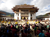 Crowds of Spectators to the Main Courtyard During a Masked Dance  Gangtey Tsechu at Gangte Goemba  