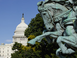 Galloping Horse Sculpture in Civil War Monument  Capitol Building in Distance  Washington Dc  Usa