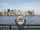Coin Operated Binoculars Pointed at Manhattan Skyline  Hudson River  Jersey City  New Jersey  Usa