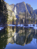 Yosemite Falls Reflected in Merced River  Yosemite National Park  California  Usa