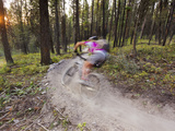Courtney Feldt Mountain Bikes on Singletrack of the Whitefish Trail Near Whitefish  Montana  Usa
