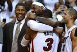 Miami  FL - June 21:  Miami Heat and Oklahoma City Thunder Game Five  LeBron James and Dwyane Wade
