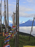 Mount Jumolhari at 7300M Seen Through Prayer Flags from Chelela Pass  Bhutan