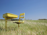 Abandoned School Desk and Chairs in Farmers Field on Spring Morning  Hillman  Michigan  Usa
