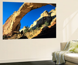 Hiker Below Natural Navajo Sandstone Hickman Bridge  Capitol Reef National Park  Utah  Usa