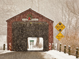 Snow Falling on the West Cornwall Covered Bridge over the Housatonic River  Connecticut  Usa