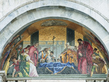 Mosaic Above the Entrance to St Mark's Basilica Depicts St Mark's Funeral  Venice  Italy