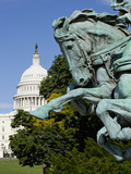 Galloping Horse Sculpture in Civil War Monument  Capitol Building in Distance  Washington Dc  Usa