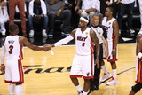 Miami  FL - June 21:  Miami Heat and Oklahoma City Thunder Game Five  LeBron James and Dwyane Wade