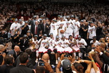 Miami  FL - June 21:  The Miami Heat team celebrates after defeating the Oklahoma City Thunder