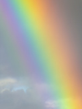 Bright Rainbow after Late Fall Afternoon Rain Against Cumulus Clouds