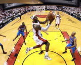 Miami  FL - June 21:  Miami Heat and Oklahoma City Thunder Game Five  LeBron James and Derek Fisher
