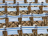 Rows of Traditional Blue and White Deckchairs  Eastbourne  Sussex  Uk