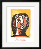 Tete de Femme en Gris et Rouge sur Fond Ochre